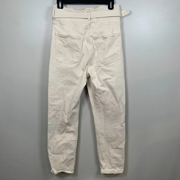 & Other Stories Belted Straight Jeans Cream Size 8 High Rise Straight Ankle - Picture 7 of 10